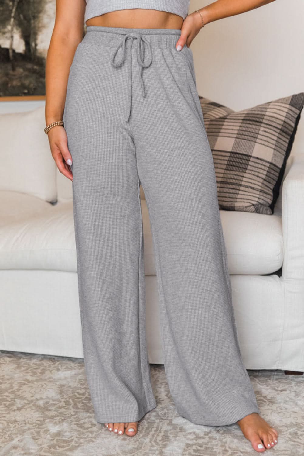 Cozy high-waist wide-leg gray pants - Love Salve 