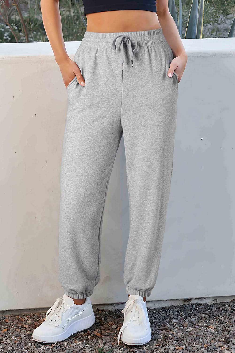 Light grey fleece-lined joggers - Love Salve 
