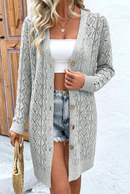 Chic gray long cardigan with buttons - Love Salve 