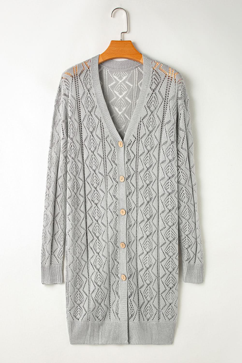Chic gray long cardigan with buttons - Love Salve 