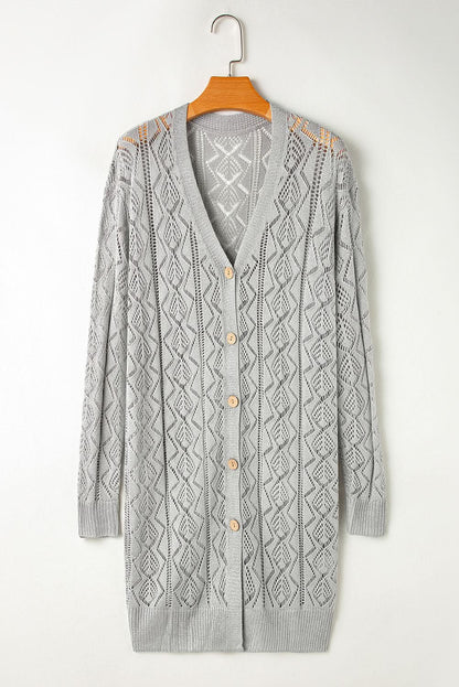 Chic gray long cardigan with buttons - Love Salve 