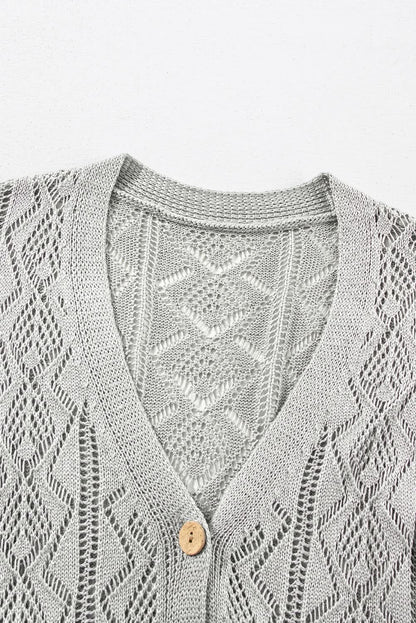Chic gray long cardigan with buttons - Love Salve 