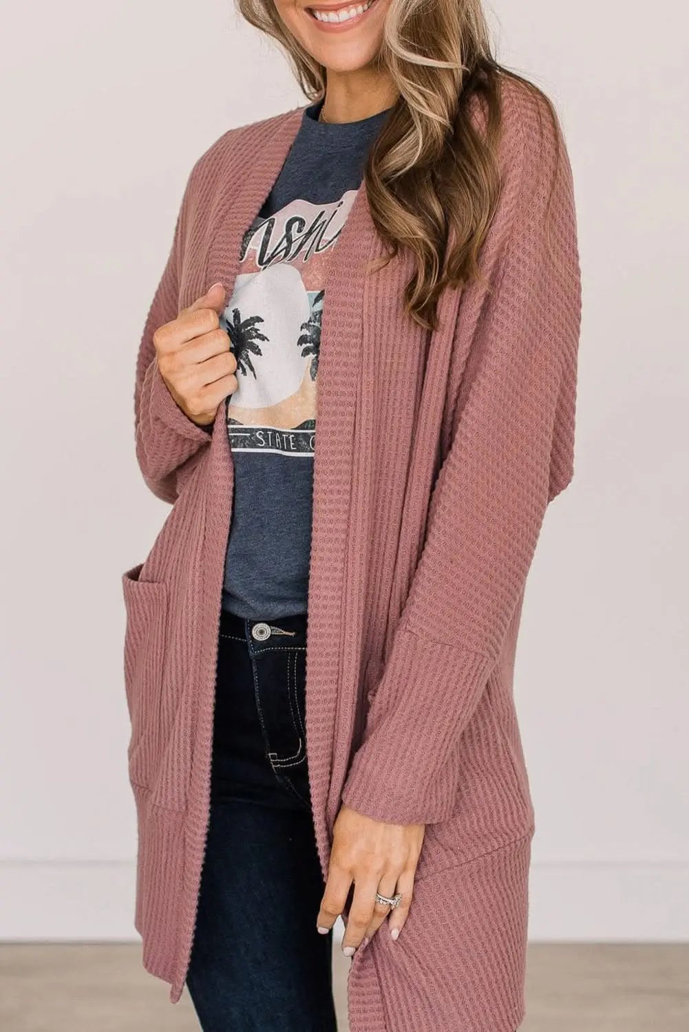 Mineral red waffle knit cardigan - Love Salve 