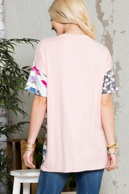 Celeste color block tee, light teal, full size - Love Salve 