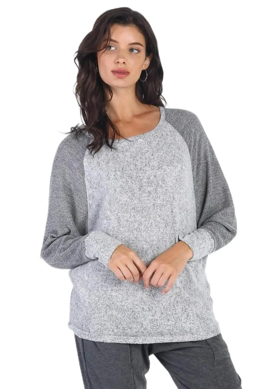 Chic heather grey long sleeve top - Love Salve 