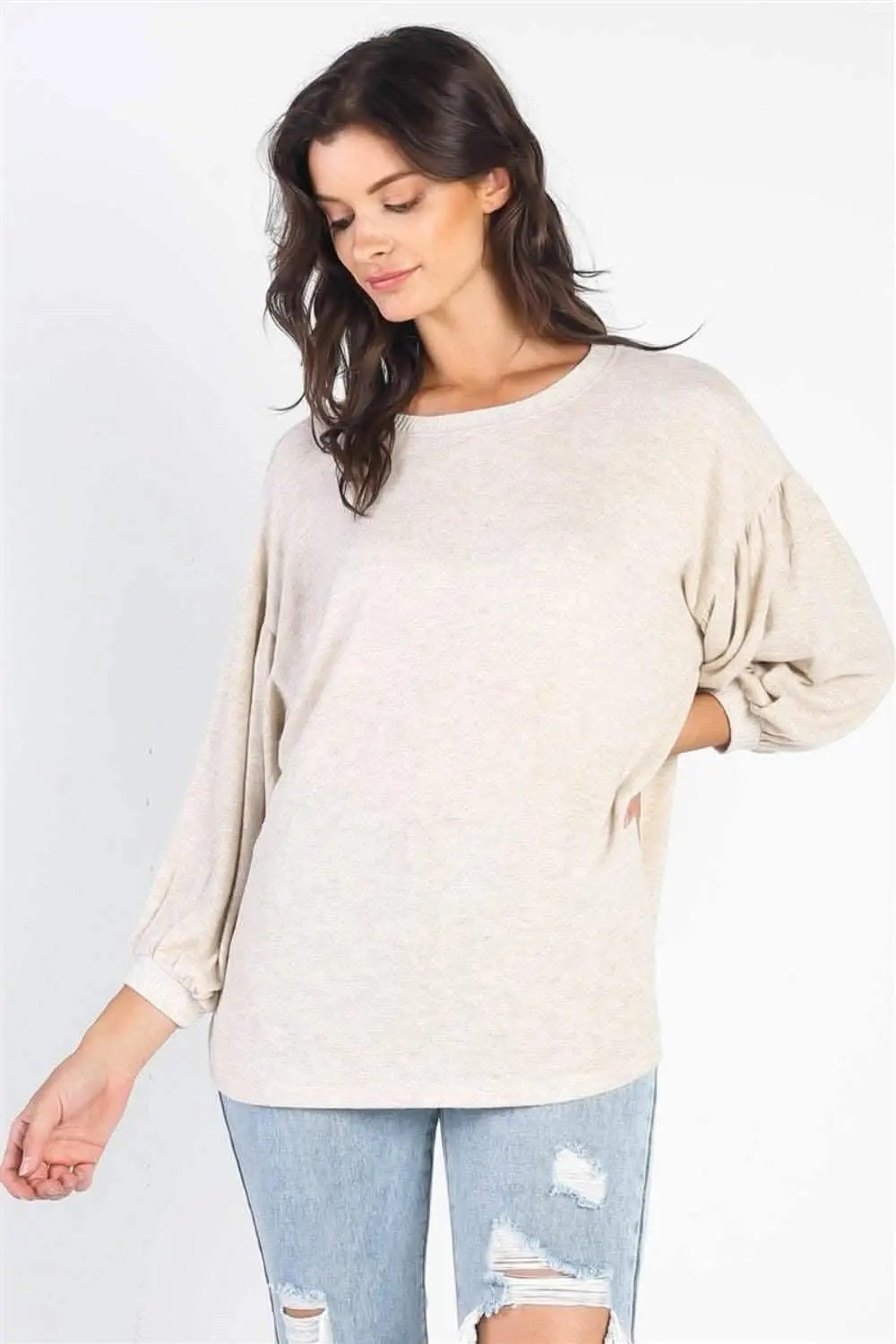 Chic Oatmeal Ivory Puff Sleeve Top - Love Salve 