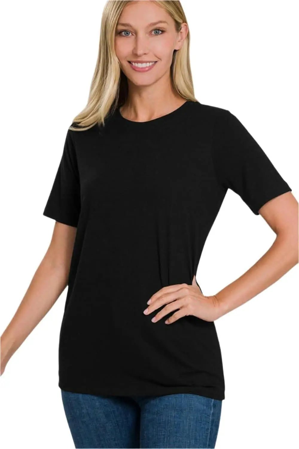 Zenana black crew neck tee - premium comfort - Love Salve 