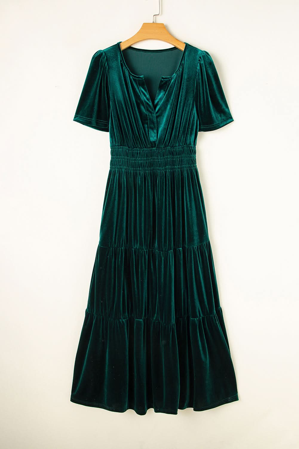 Evergreen velvet tiered maxi dress - Love Salve 