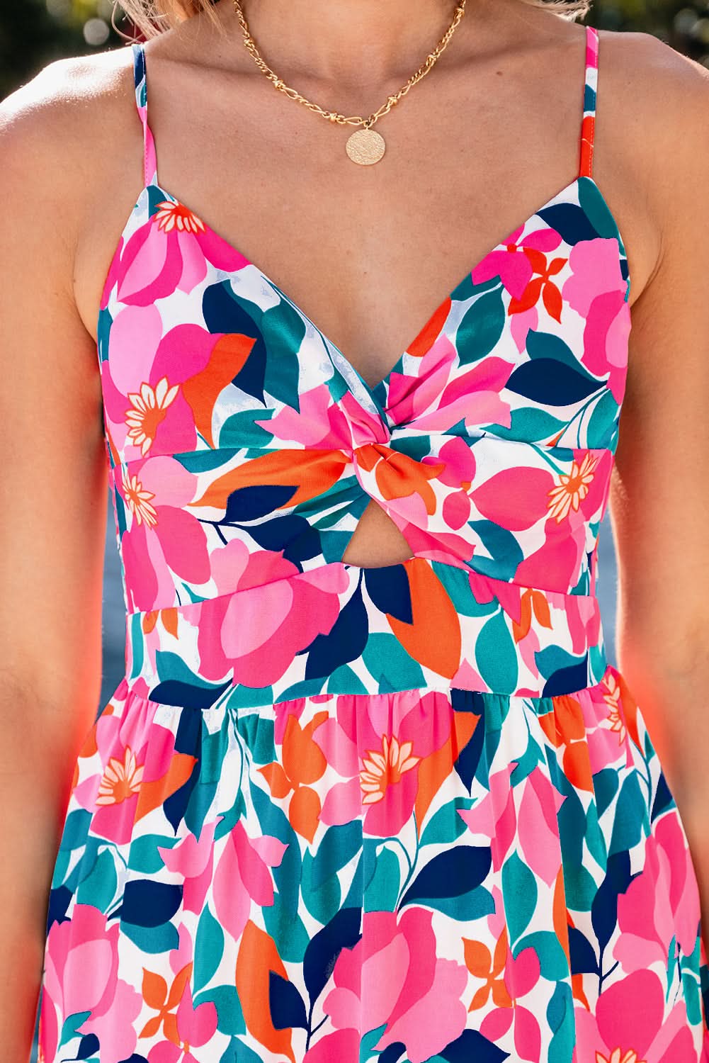 Rose Floral Twisted Smocked Back Tiered Maxi Dress - Love Salve 