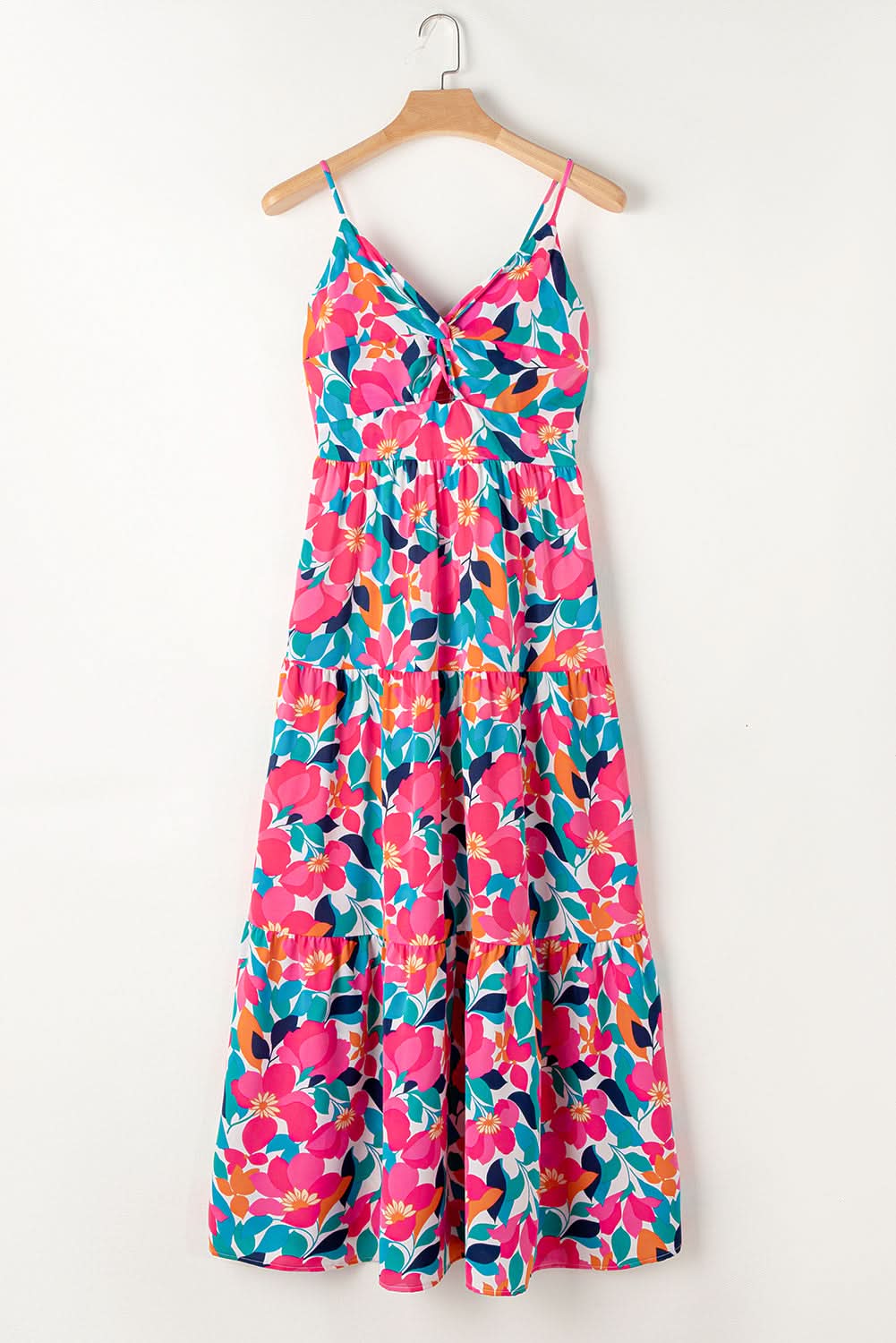 Rose Floral Twisted Smocked Back Tiered Maxi Dress - Love Salve 