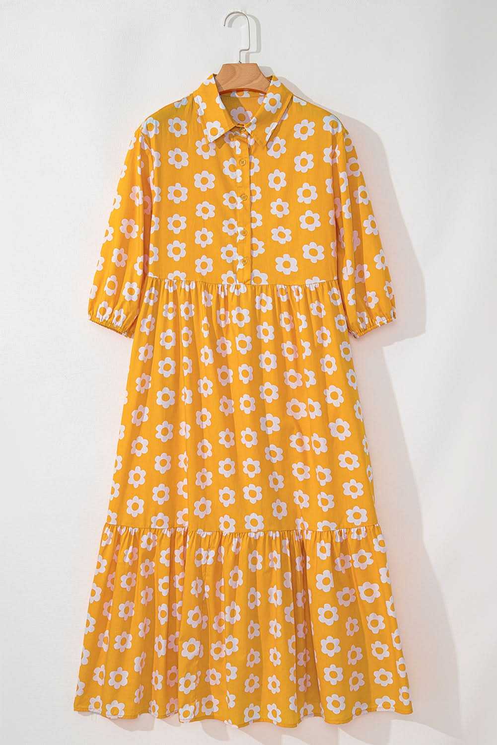 Floral Collared Maxi Dress - Yellow - Love Salve 