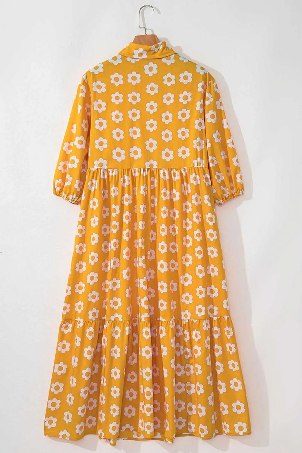 Floral Collared Maxi Dress - Yellow - Love Salve 