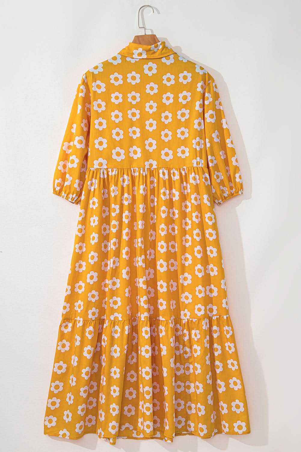 Floral Collared Maxi Dress - Yellow - Love Salve 