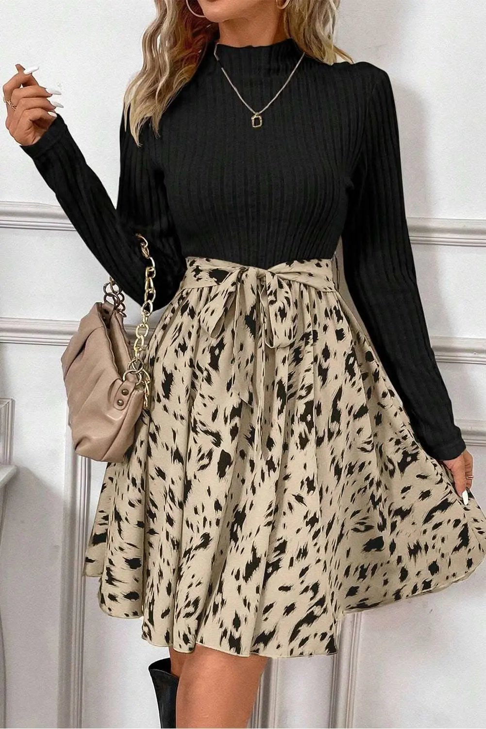 Chic black belted A-line dress - Love Salve 