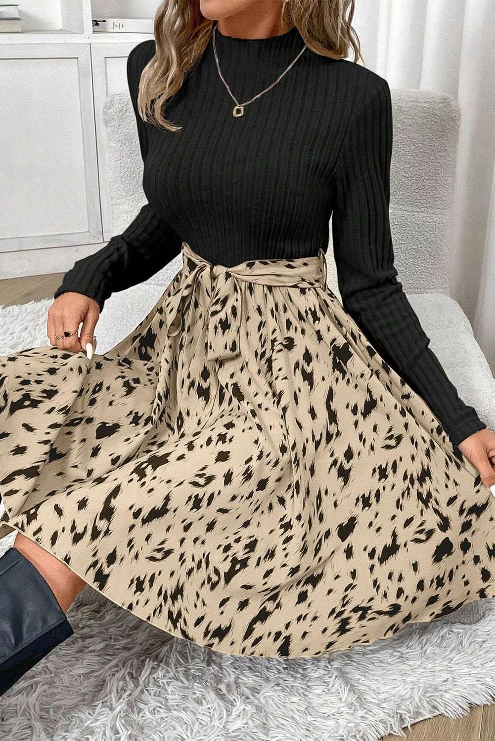 Chic black belted A-line dress - Love Salve 