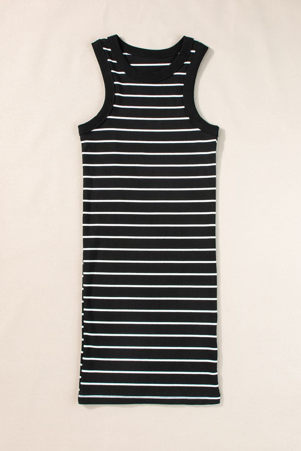 Black Stripe Ribbed Knit Tank Mini Dress - Love Salve 