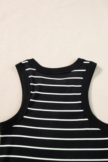 Black Stripe Ribbed Knit Tank Mini Dress - Love Salve 