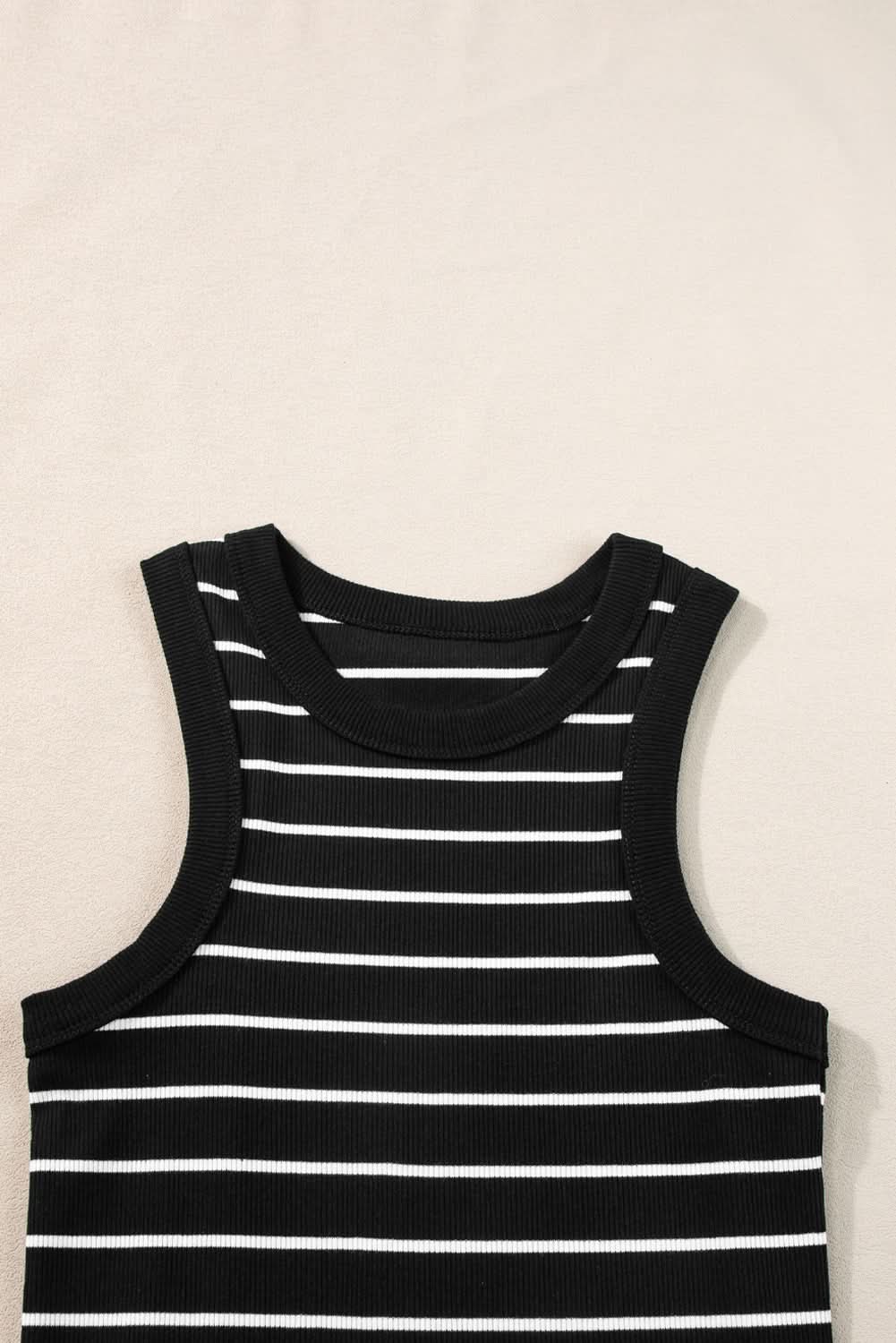 Black Stripe Ribbed Knit Tank Mini Dress - Love Salve 