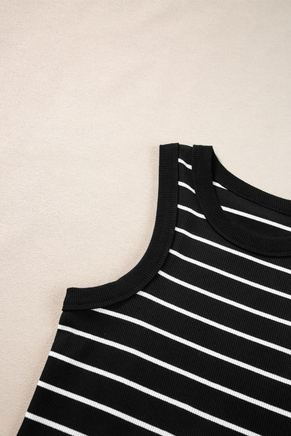Black Stripe Ribbed Knit Tank Mini Dress - Love Salve 