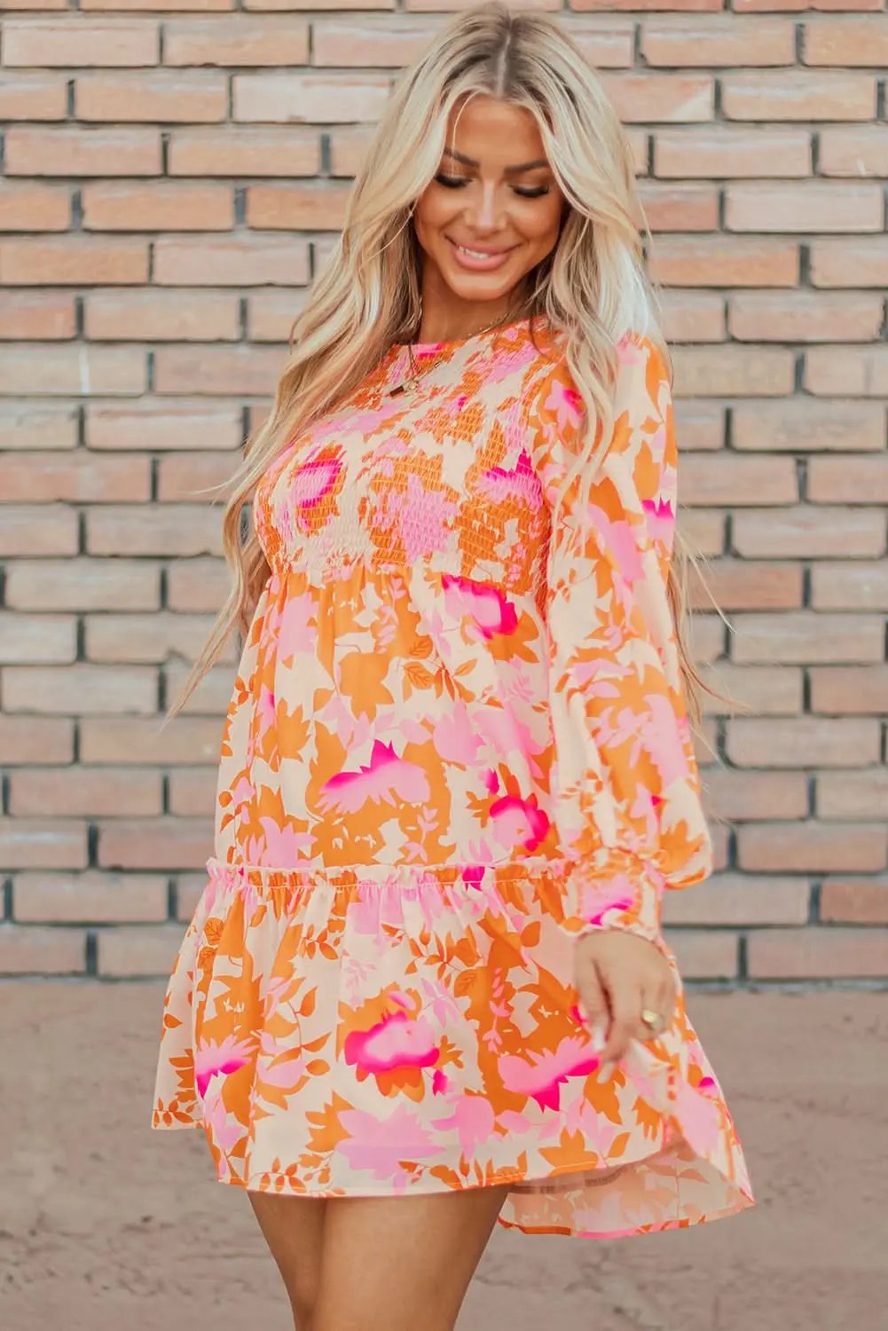 Orange smocked mini dress - Love Salve 