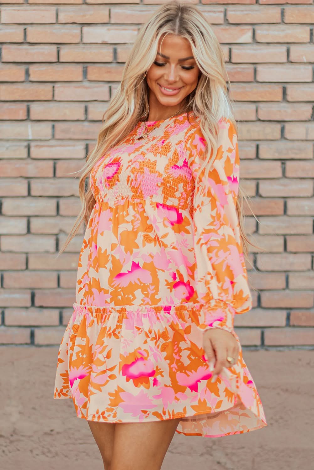 Orange smocked mini dress - Love Salve 