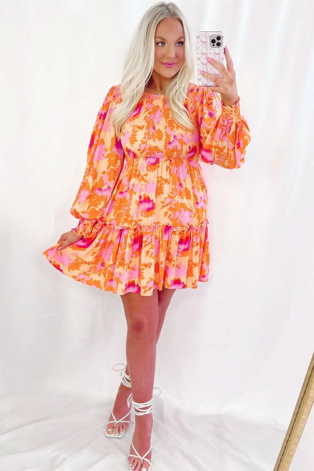 Orange smocked mini dress - Love Salve 