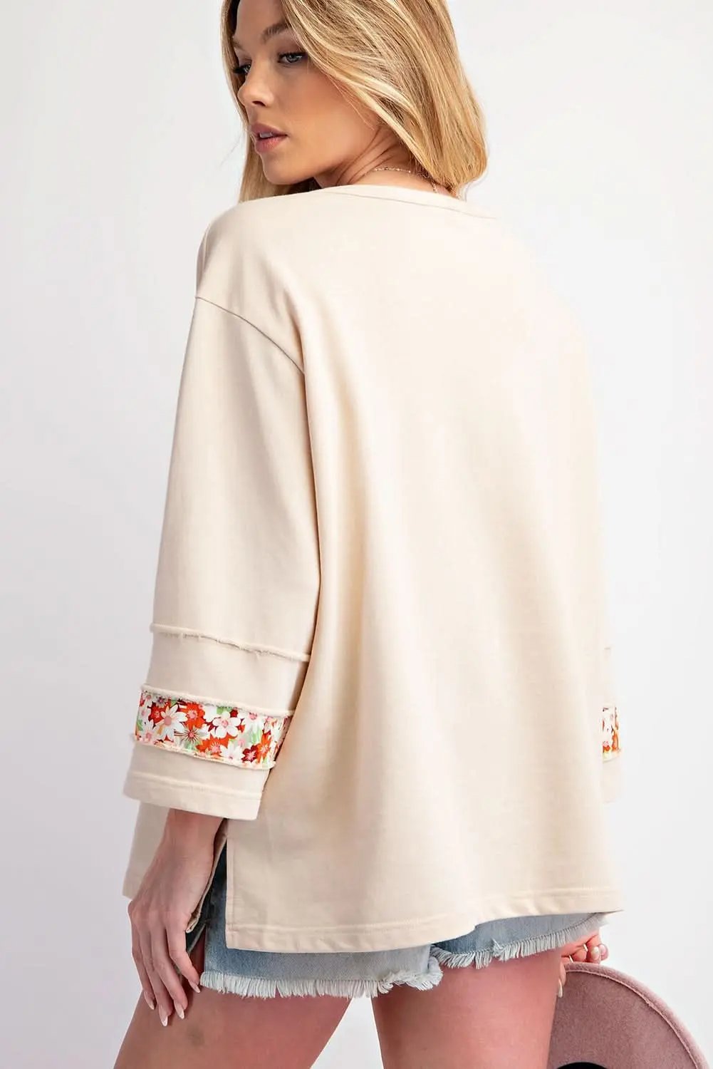Beige floral wide sleeve top - Love Salve 
