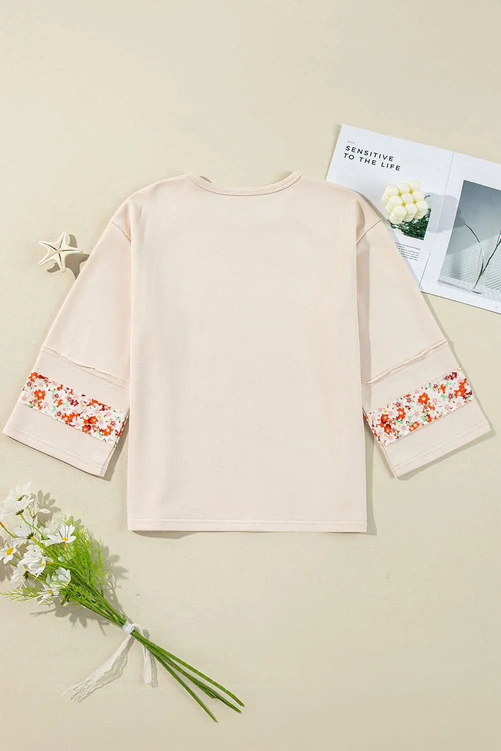 Beige floral wide sleeve top - Love Salve 