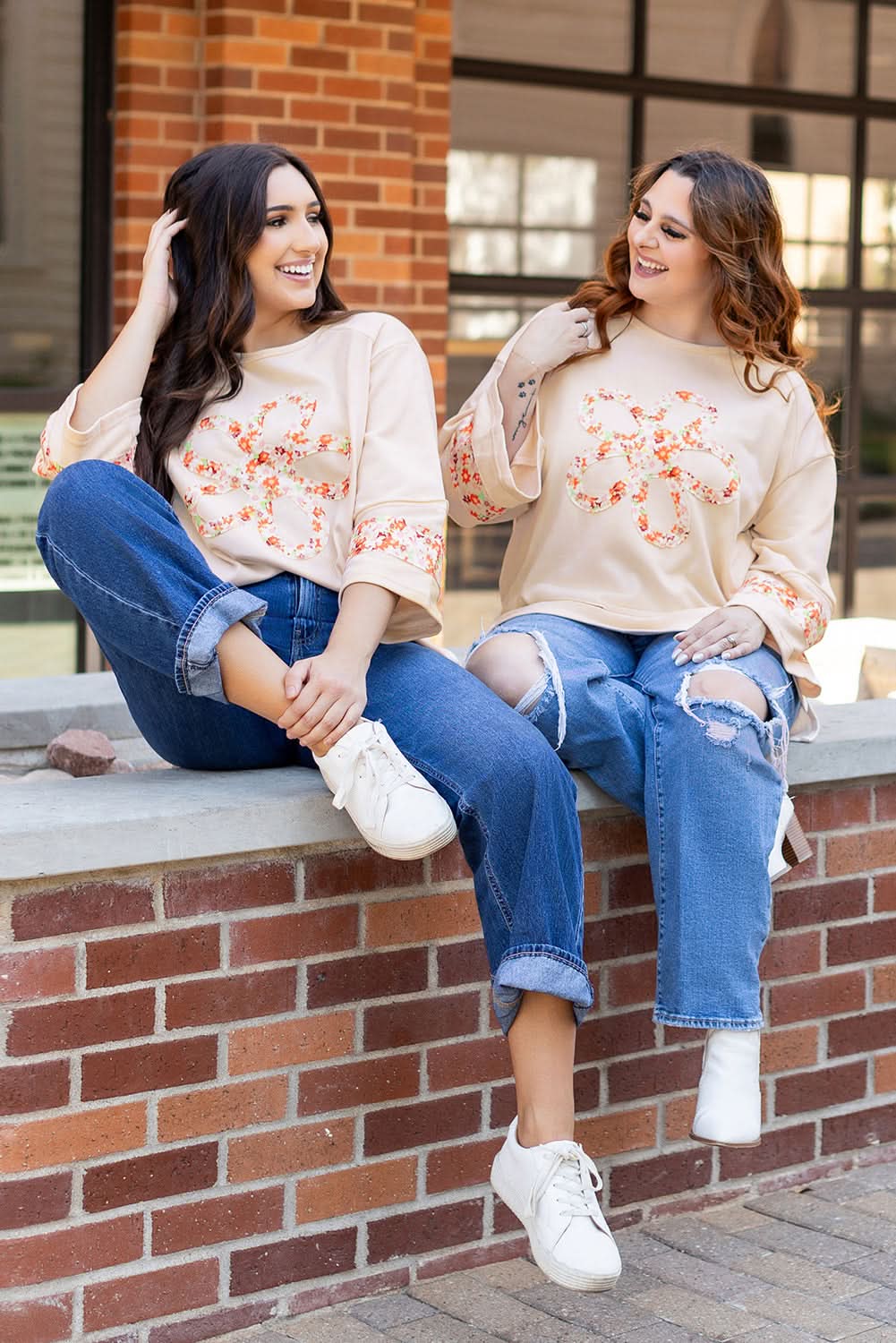 Beige floral wide sleeve top - Love Salve 