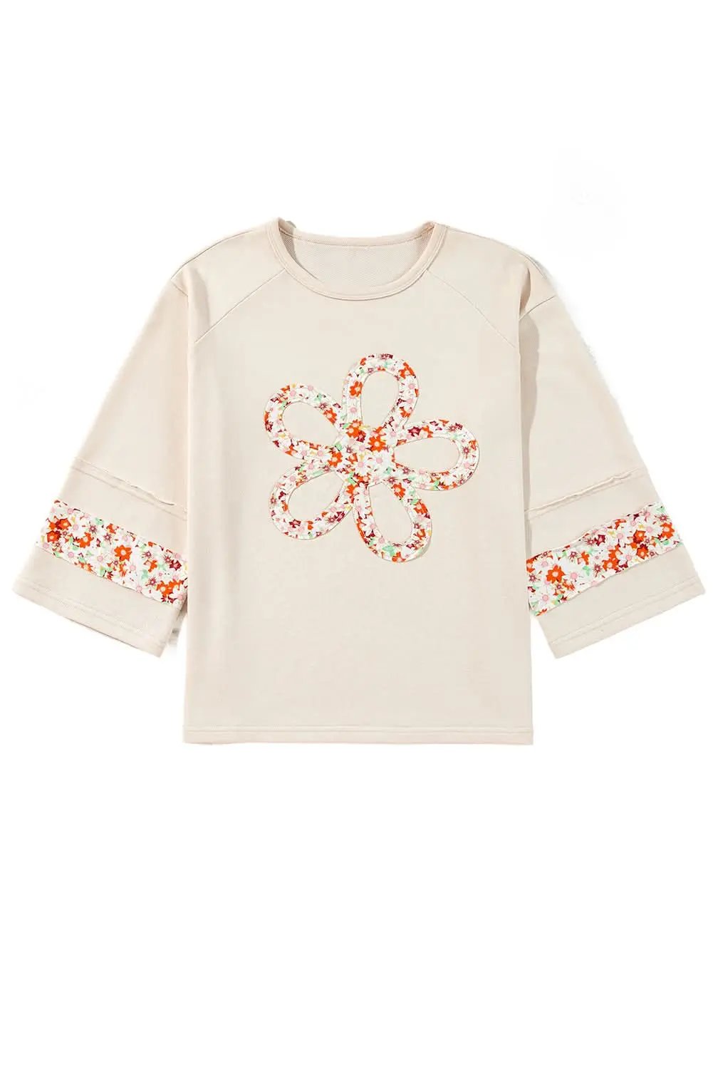 Beige floral wide sleeve top - Love Salve 