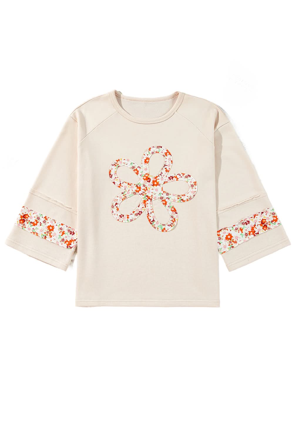 Beige floral wide sleeve top - Love Salve 