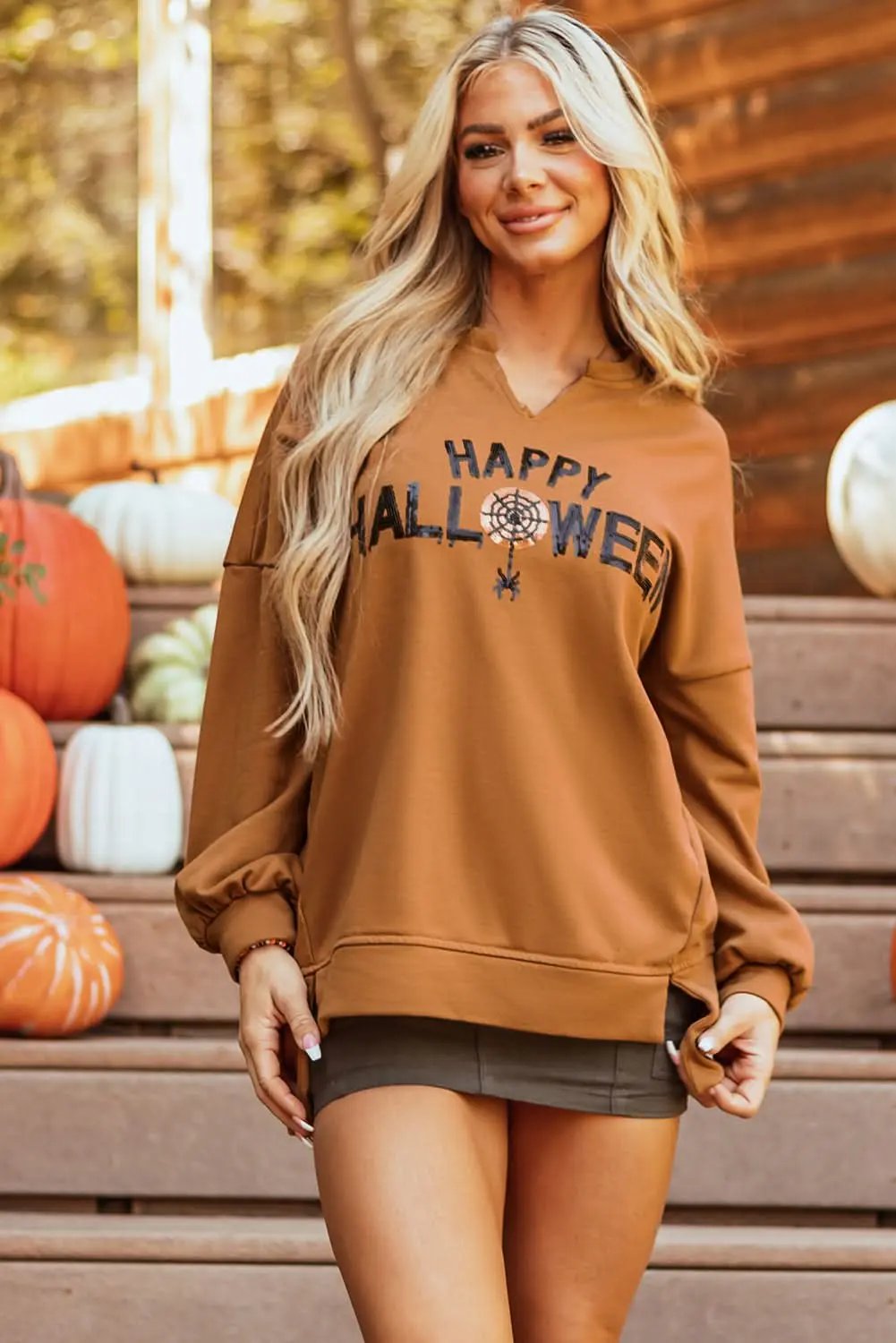 Chic chestnut sequin Halloween top - Love Salve 