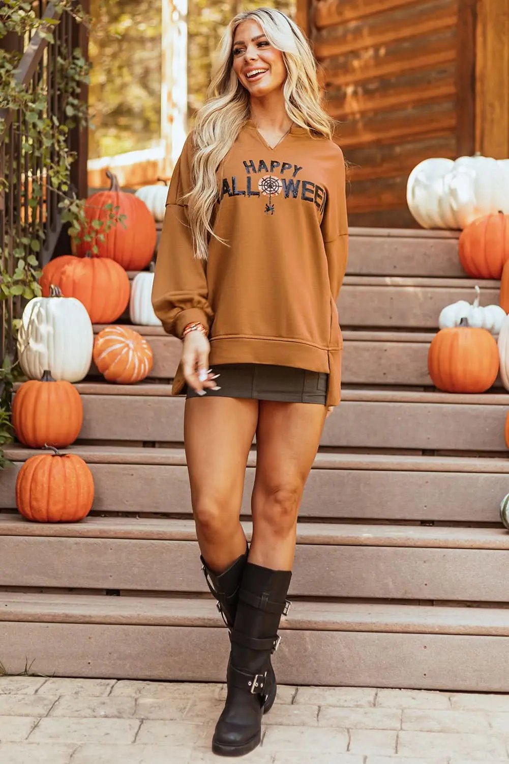 Chic chestnut sequin Halloween top - Love Salve 