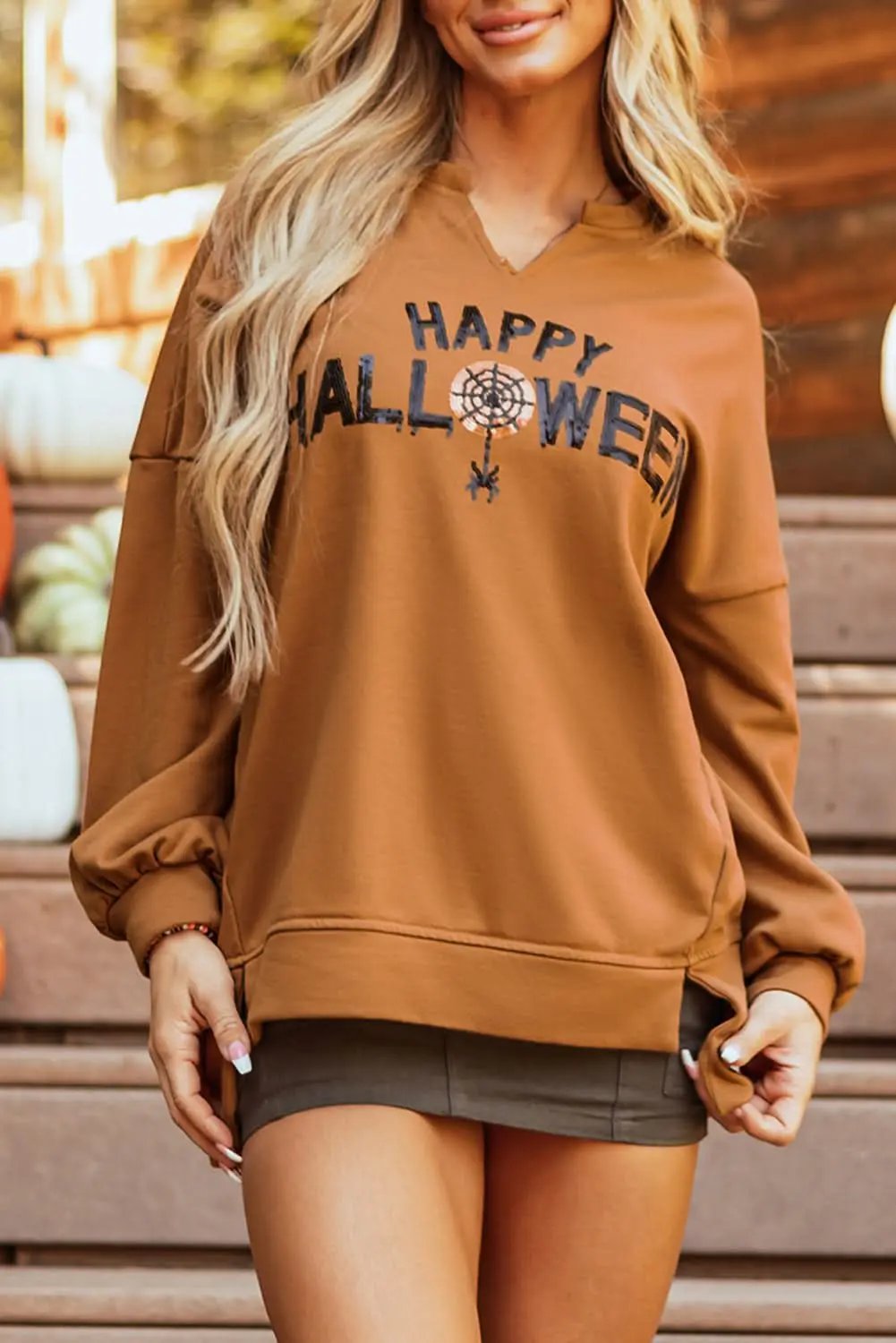 Chic chestnut sequin Halloween top - Love Salve 