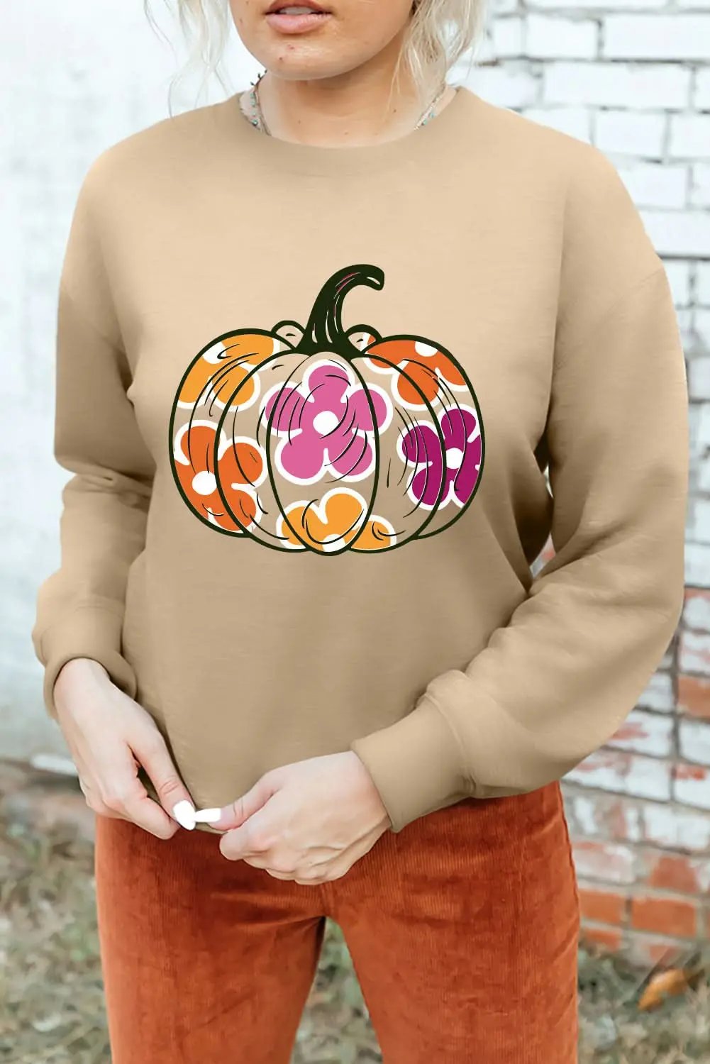 Khaki pumpkin graphic sweatshirt - Love Salve 