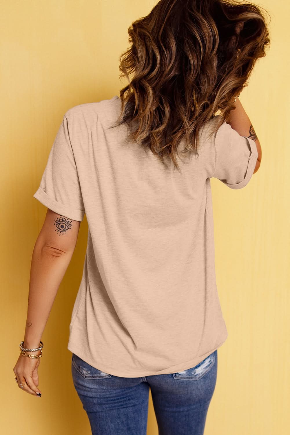 Khaki graphic bowknot top for fall - Love Salve 