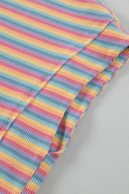 Chic pink striped tee & tassel shorts set - Love Salve 