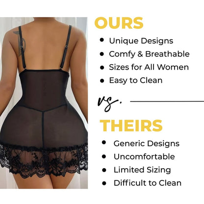 Love Salve Lingerie Lace Nightgown Dress – Babydoll Sleeveless See Through Sleepwear - Love Salve 