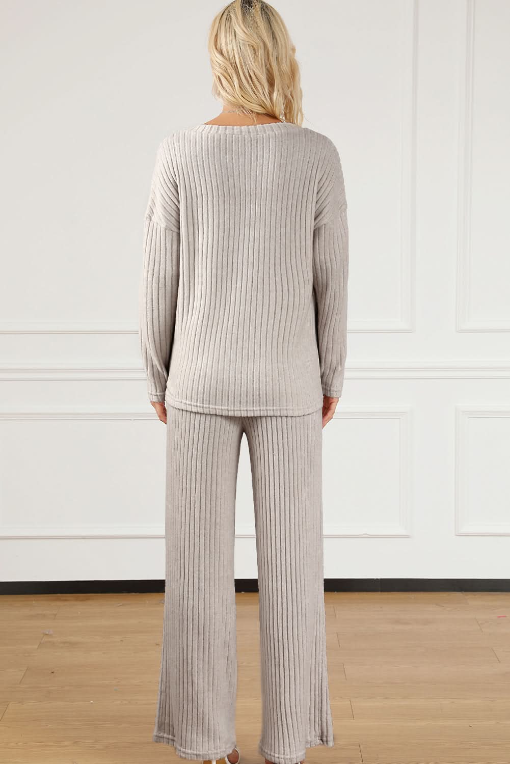 Chic khaki ribbed knit two-piece set 