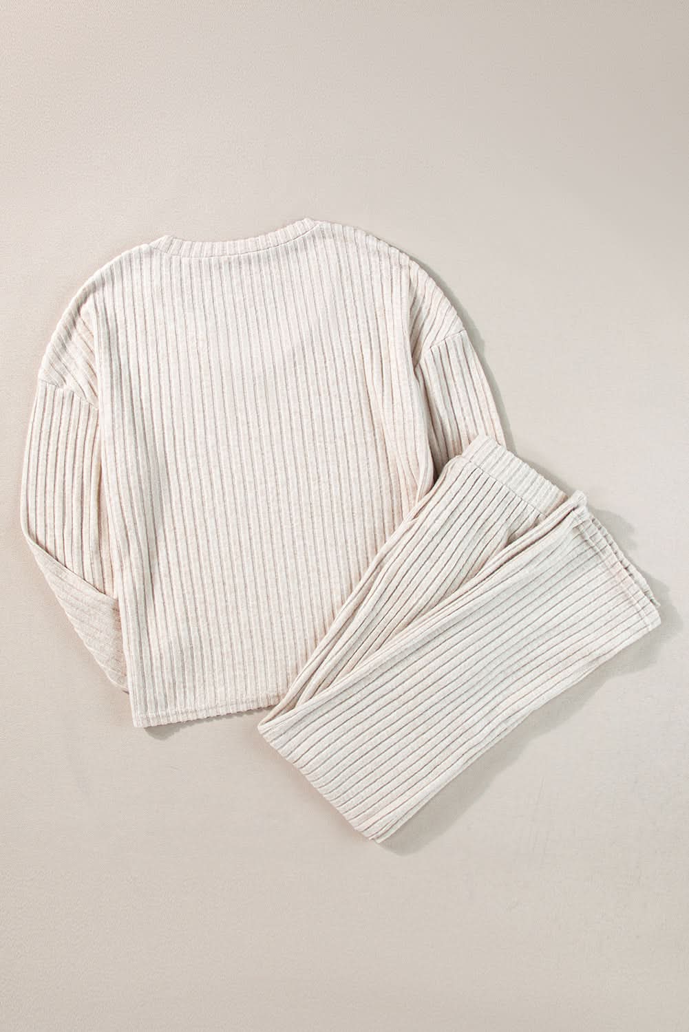 Chic khaki ribbed knit two-piece set 