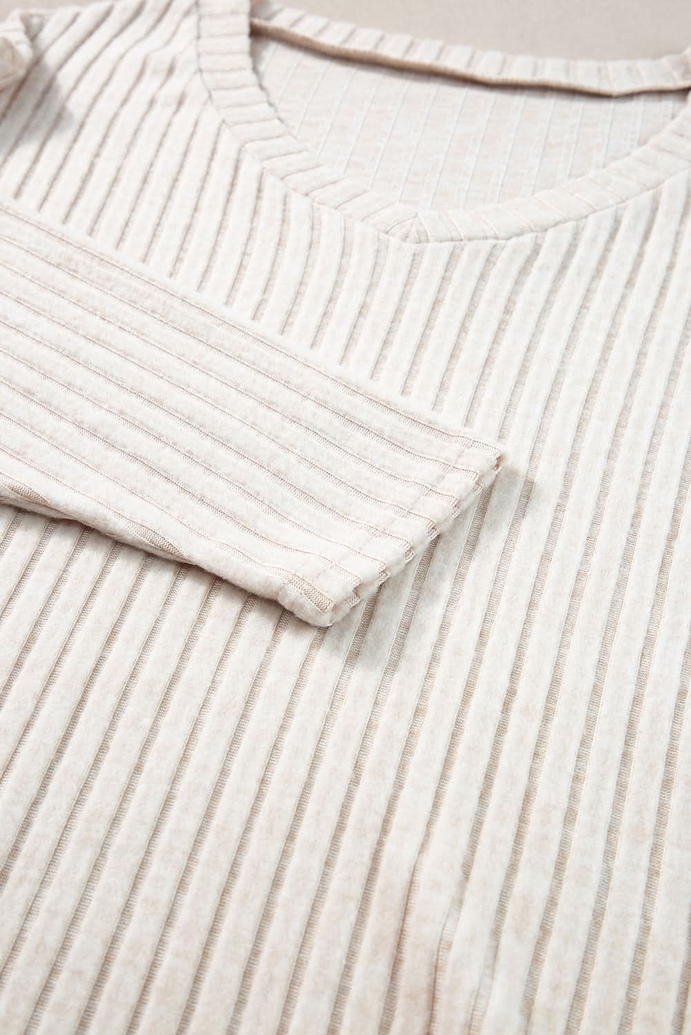 Chic khaki ribbed knit two-piece set - Love Salve 