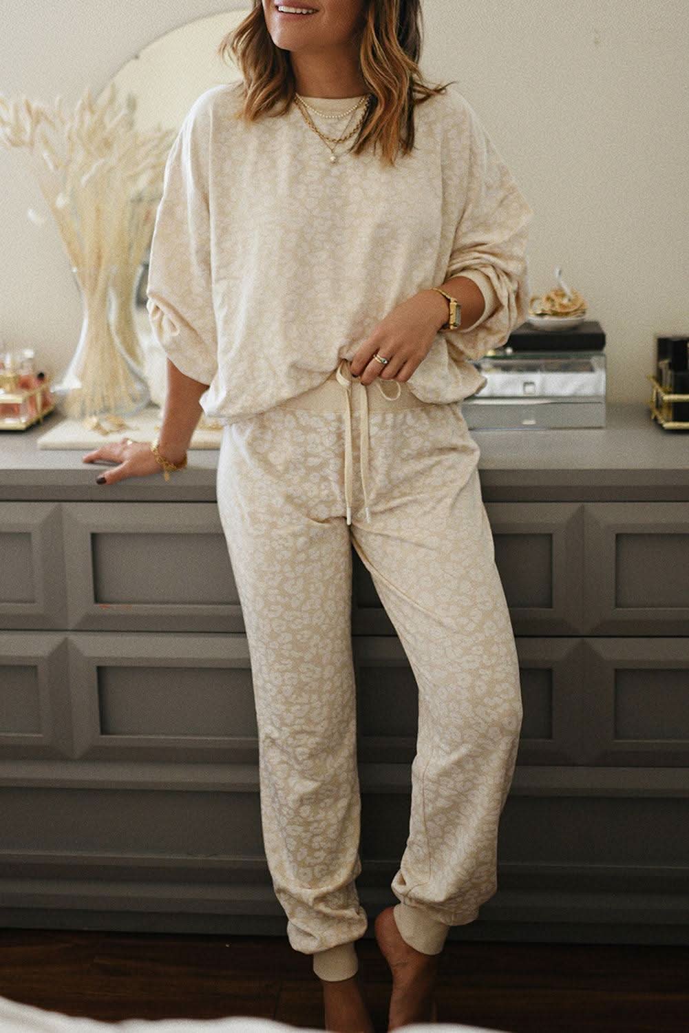 Cozy cheetah print loungewear set - Love Salve 