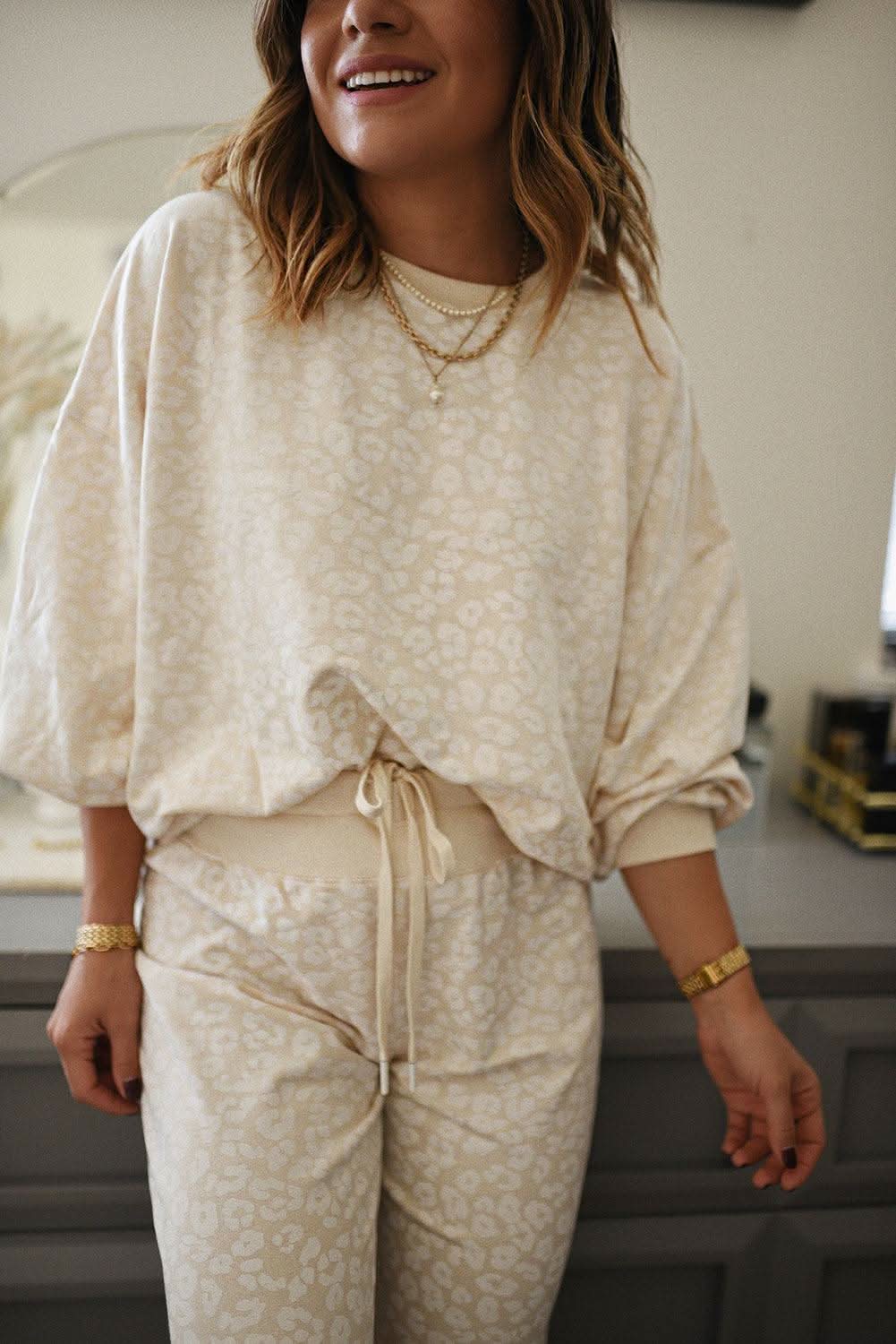 Cozy cheetah print loungewear set - Love Salve 