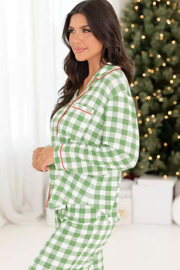 Light green plaid holiday pajamas - Love Salve 