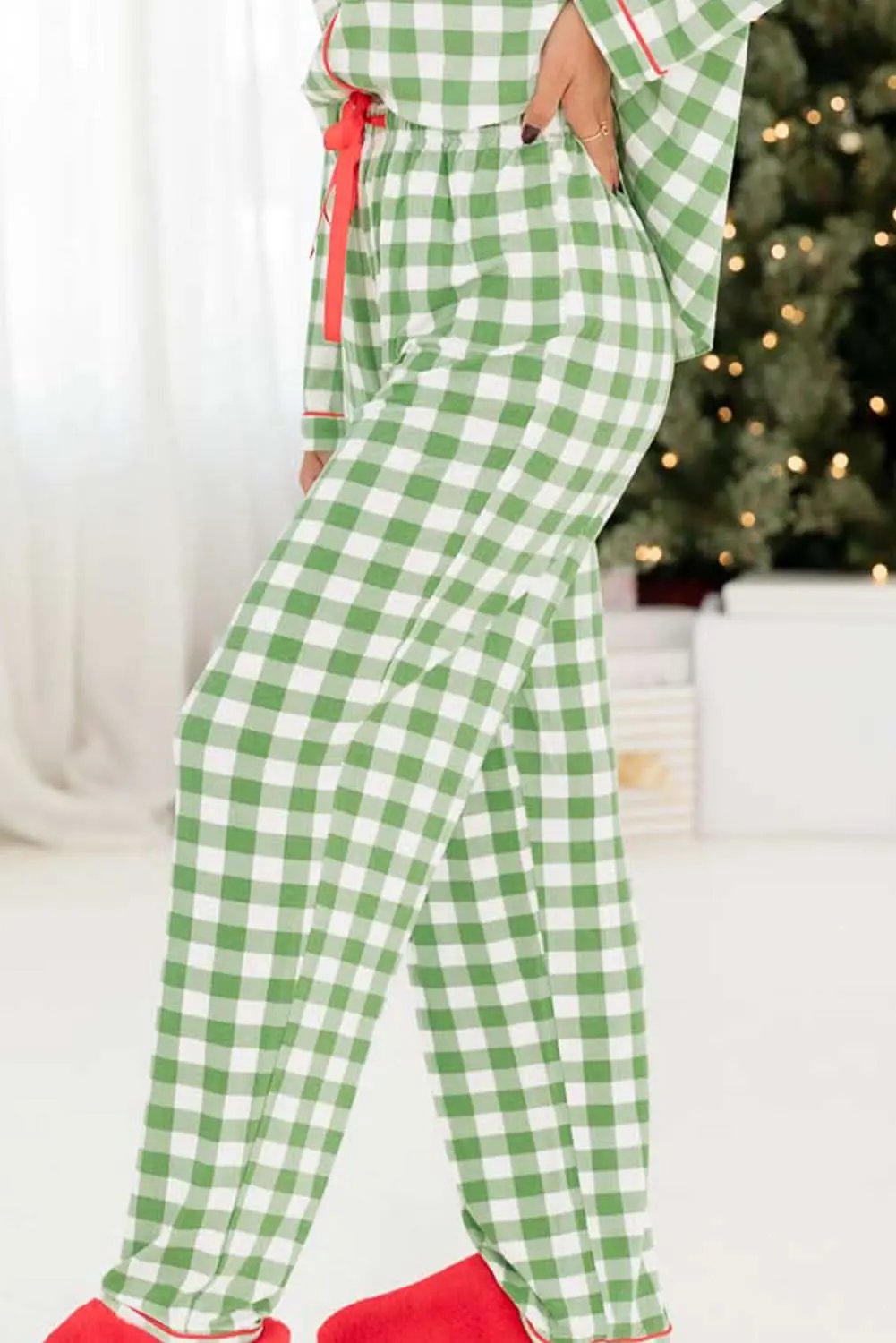 Light green plaid holiday pajamas - Love Salve 