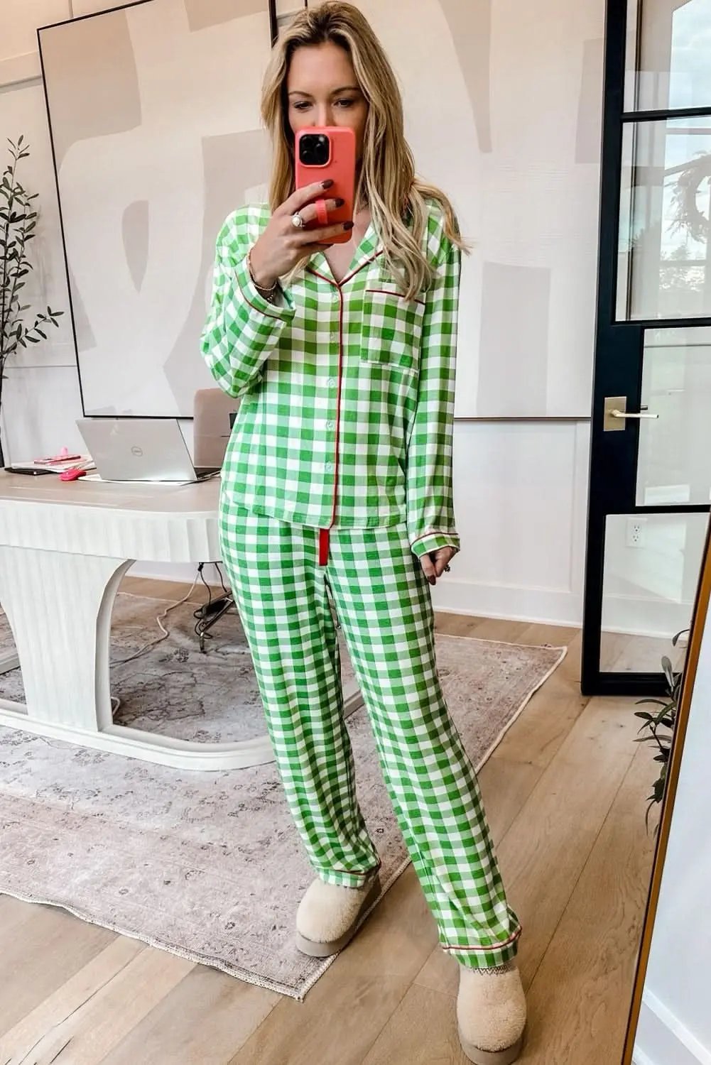 Light green plaid holiday pajamas - Love Salve 