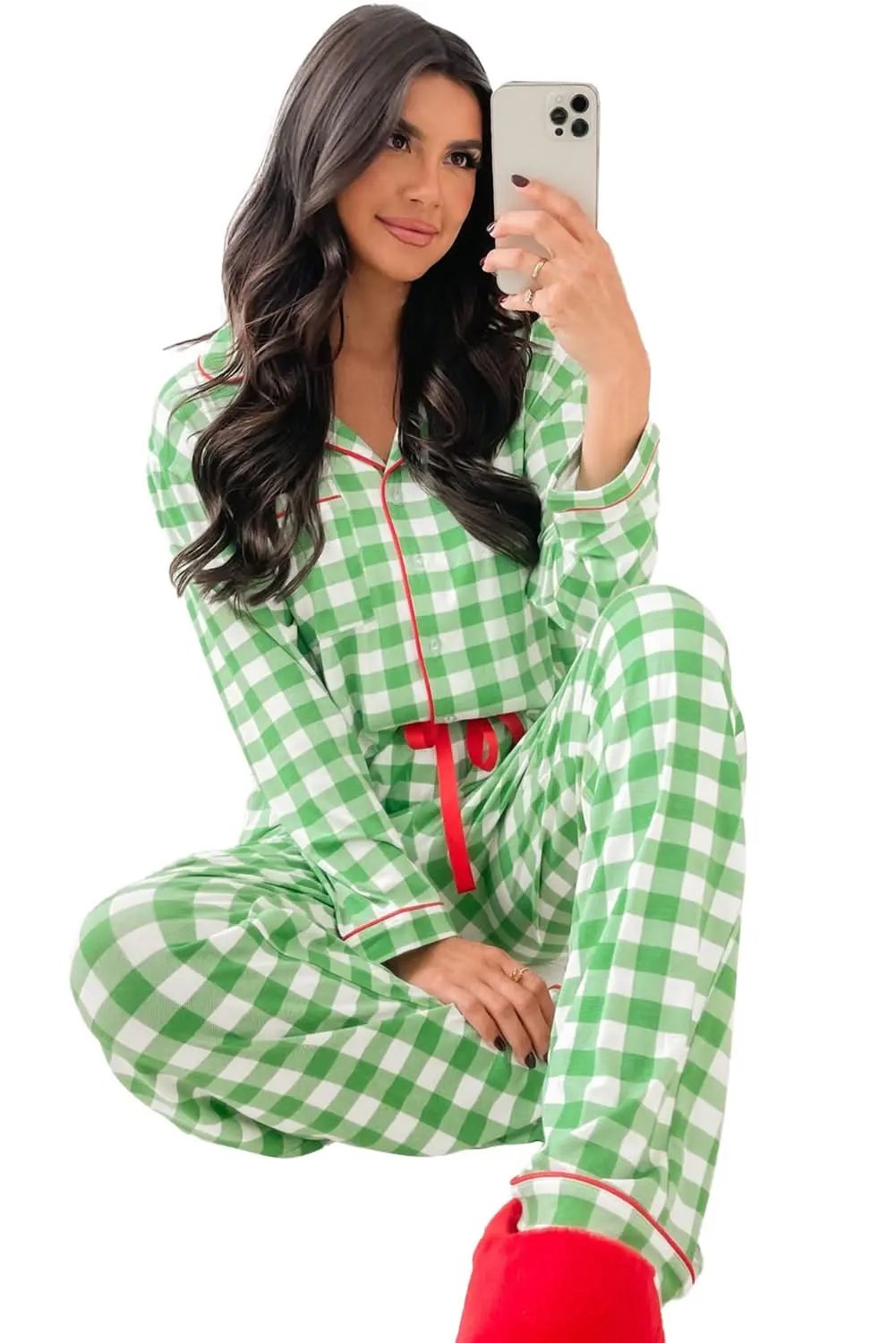 Light green plaid holiday pajamas - Love Salve 