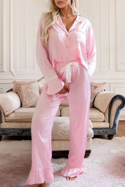 Light pink satin lounge set 