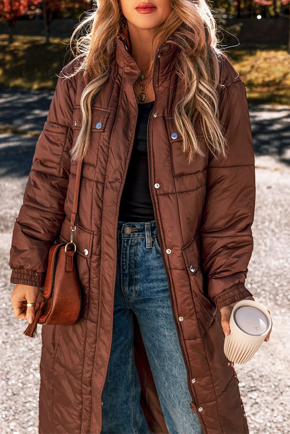 Cozy coffee quilted puffer coat - Love Salve 