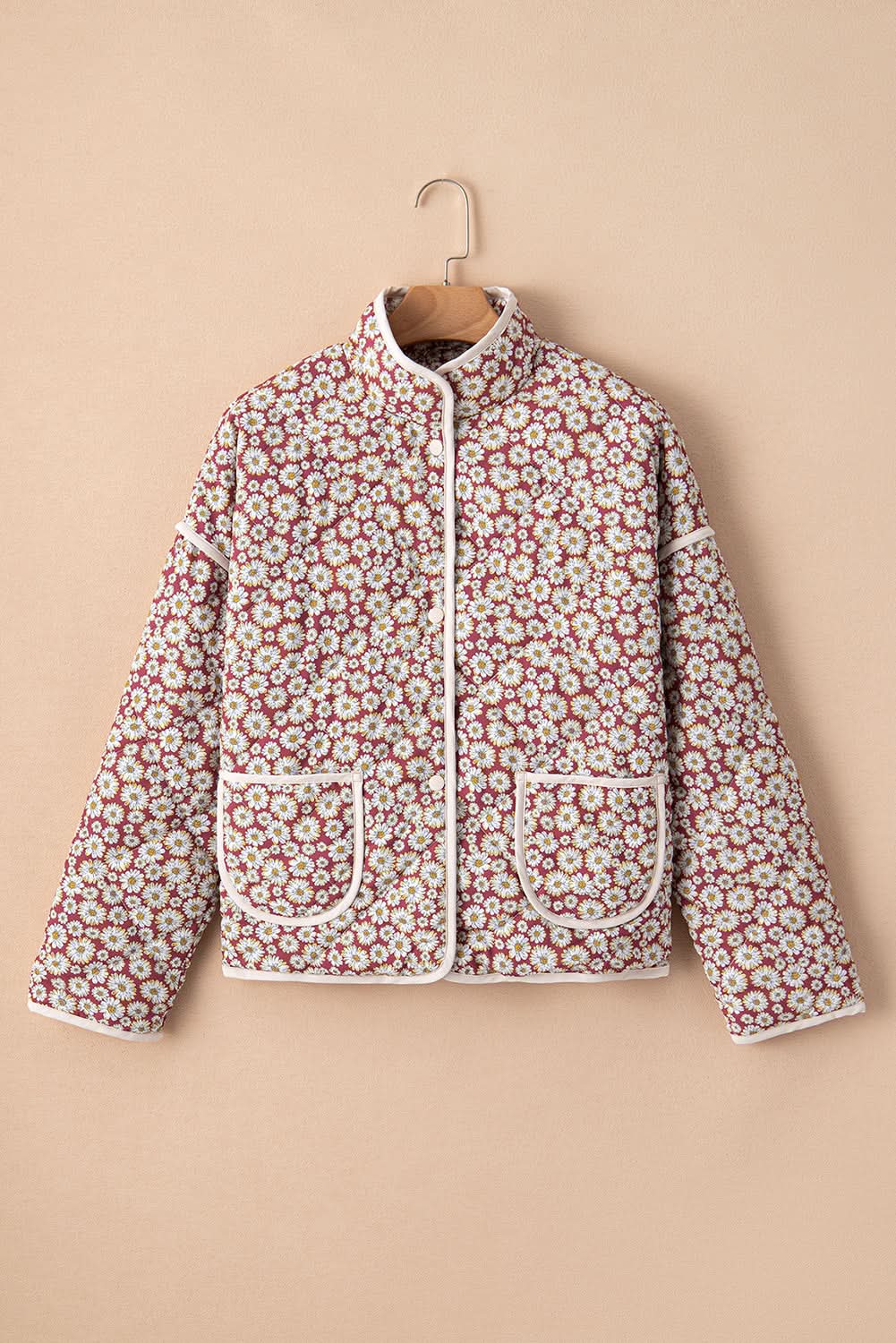 Chic pink floral coat with pockets - Love Salve 